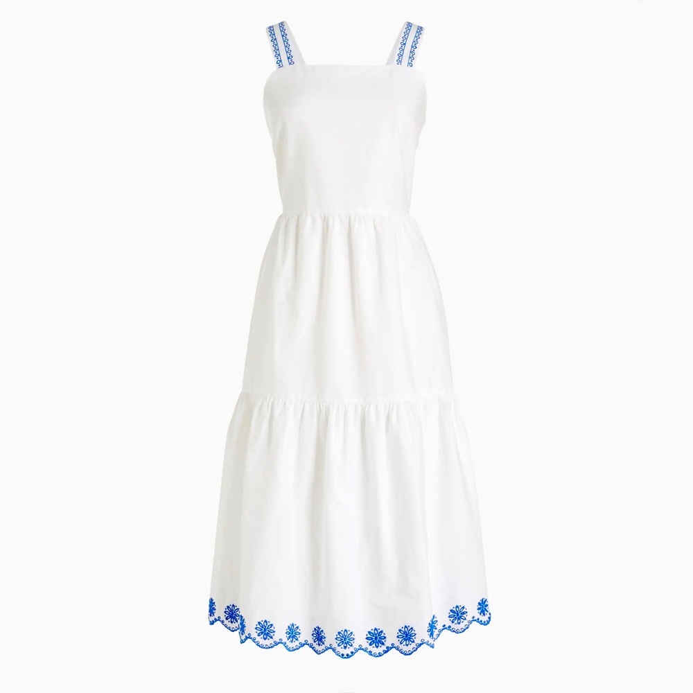 J Crew Embroidered Scallop Tiered Midi Dress Size 4
